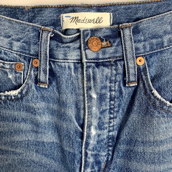 Madewell Womens Classic Straight Jeans Size 24 Distressed Raw Hem Straight Leg - Picture 10 of 14